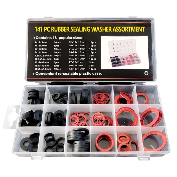 141 PCS O-Rings Rubber Seal Gasket Washers, 18 Sizes Fiber