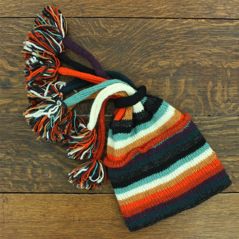 LOUDelephant Hand Knitted Beanie Fountain Tassel Hat - Stripe Anu