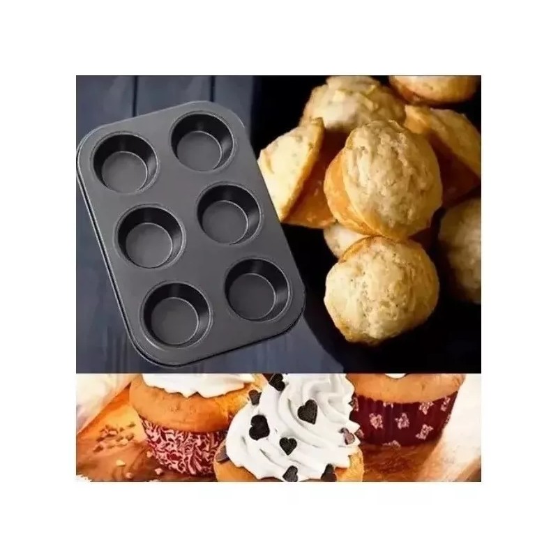 Misorel Charola 6 Cupcake + 12 Moldes De Silicon Hornear