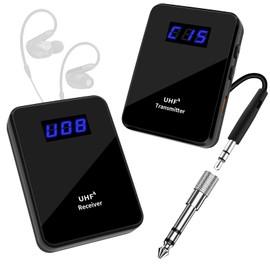 UHF Wireless in Ear Monitor System,Upgraded Stereo IEM System Low Latency with Wireless Transmitter Receiver Clip On, One to More, Auto-Pairing for Live Broadcast, Studio, Band Rehearsal