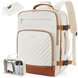 Telena Travel Backpack for Women, 17.3 inch Laptop TSA Carry On Personal Item Size Flight Approved Travel Bag Daypack with Multi-Pockets for Work, Travel, Business, Beige-Brown