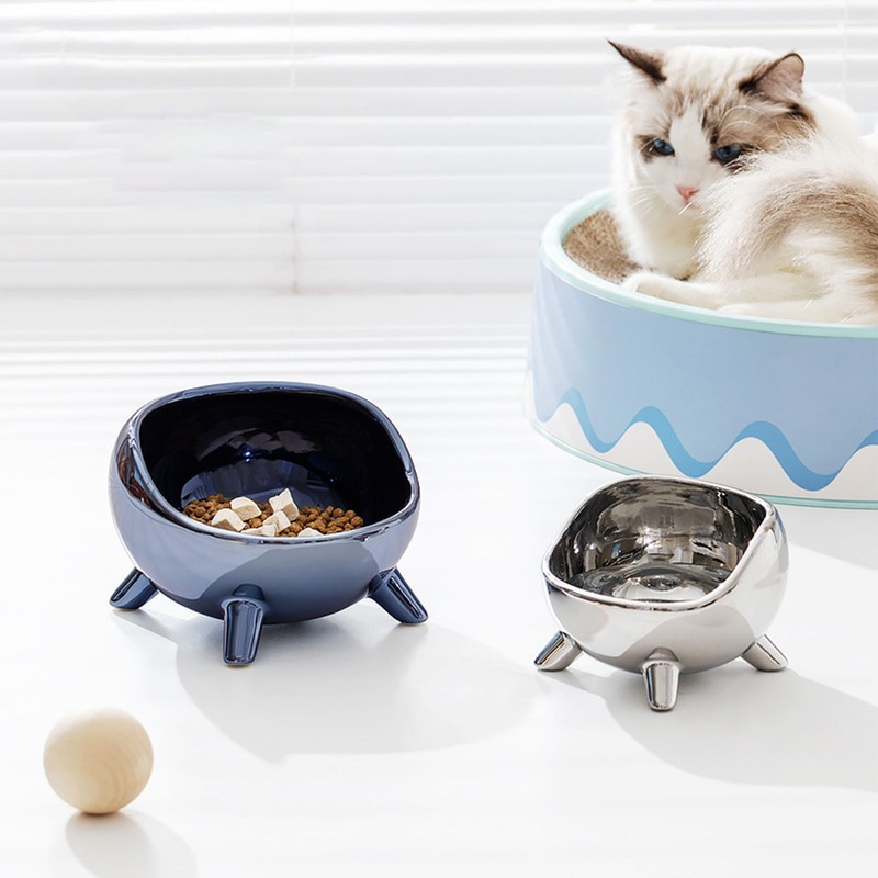 Cat Bowl Proper Height Mirror Safety Ceramic Stable Large Capacity