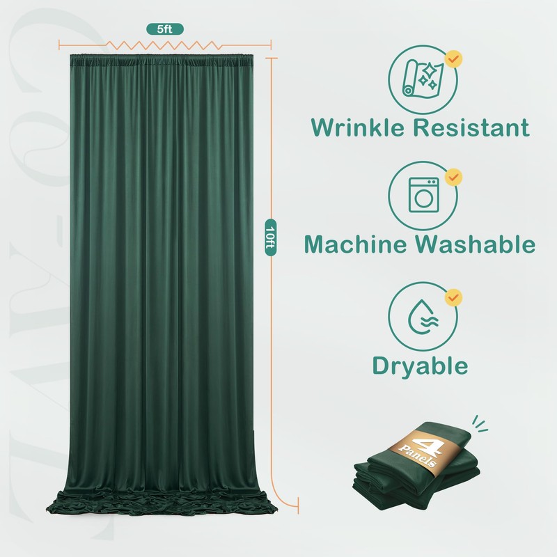 20ftx10ft Hunter Green Backdrop Curtains for Party Background, Wrinkle Free
