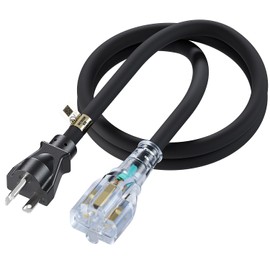 6FT Nema 6-20P to 6-20R/6-15R Extension Cord, Plugrand Nema 6-20 Heavy Duty Extension Cable 20 Amp 250 Volt 12AWG, Nema 6-20R T-Blade Cord with Red Indicator Light for Air Conditioner, Black