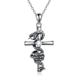 AXELUNA Snake Cross Necklace Sterling Silve Snake Necklace Faith Religious Cross Pendant Necklace Snake Cross Jewelry Gifts for Women