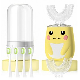 ELOTAME Kids Electric U Shaped Toothbrush Children Cartoon Sonic Automatic Toothbrush with 6 Brush Heads Full Mouth 6 Cleaning Modes - (Age2-7 Yellow)