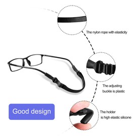 lvvfit Adjustable Glasses Strap, No Tail Adjustable Eyewear Retainer Glasses Straps, Sunglasses Straps for Men,Women,kids(4pcs Black)