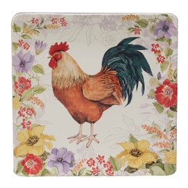 Certified International Floral Rooster Square Platter 12.5", Large, Multicolor
