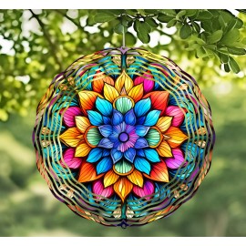 Handmade Stained Glass Mandala 10" Wind Spinner #4