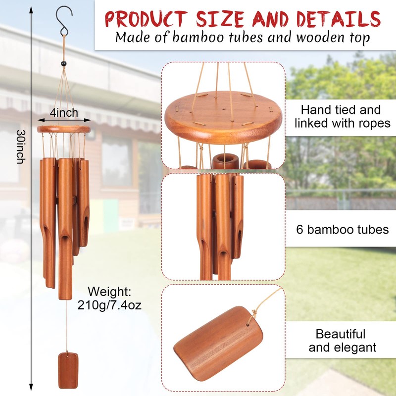 Vinsot 2 Pieces Bamboo Wind Chimes for Outside 30 Inches