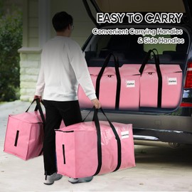 Hijelyn Moving Bags Heavy Duty Pink, Thick Material 180GSM Extra Large Moving Bags with Zippers & Handles, Reusable Storage Totes Waterproof Storage Bags for Clothes Space Saving 2 Pack