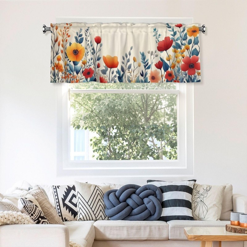 XLinTech 2 Pack Boho Florals Valance for Windows Flower Curtain