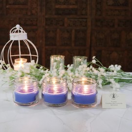 Hosley 3OZ Clear Fragrance Jar Candles Pack of 3- Lavender Thyme. Ideal Gift for Party Favor Weddings Spa Reiki Meditation Bathroom Settings