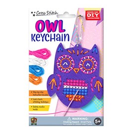 C.S. Kids Owl Keychain, First Sewing Arts & Crafts Gifts - Animal Crafting Keychain | Educational DIY Cross-Stitch Sewing Kit for Kids, Sew Your Own Owl (Safety Needle & Instruction Included)