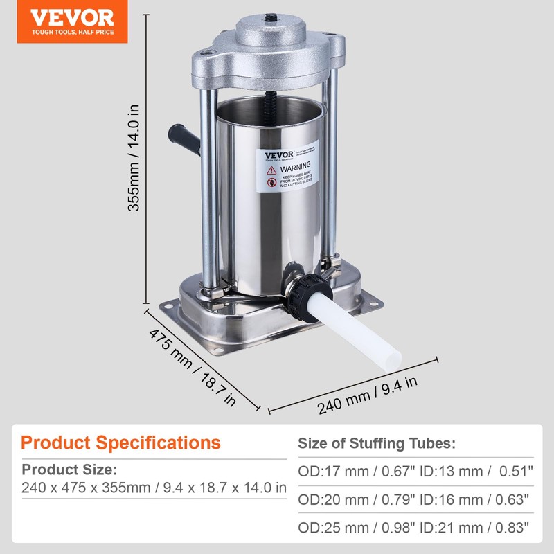VEVOR Manual Sausage Stuffer, 2 L / 5 LBS Vertical
