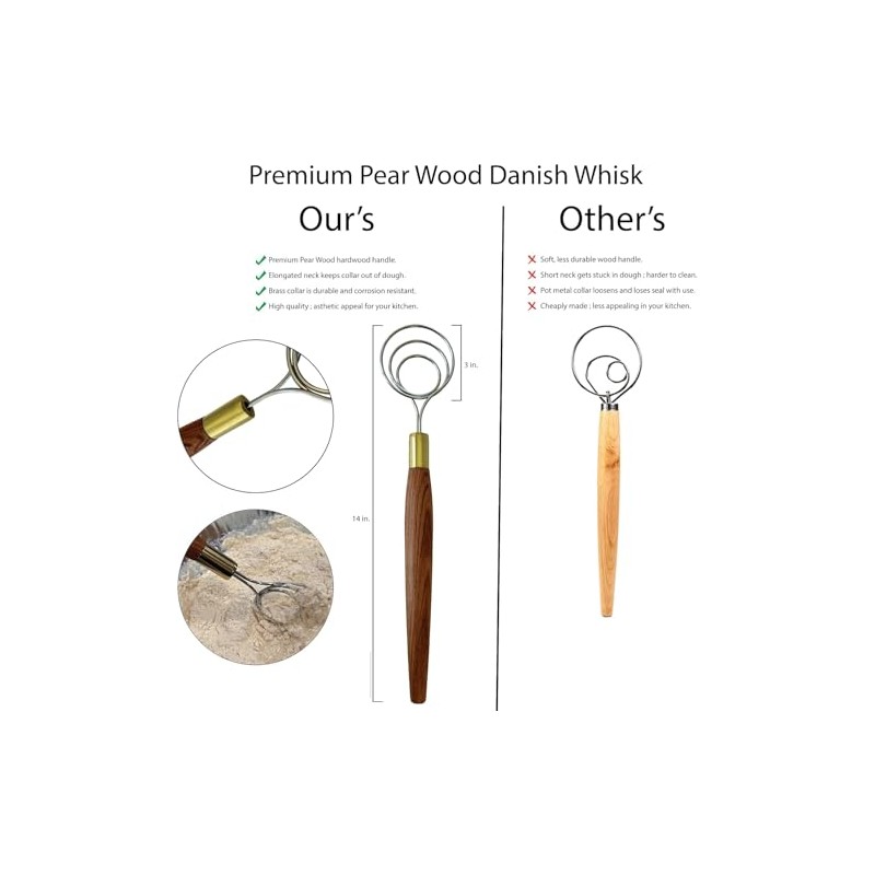 Danish Dough Whisk for Sourdough - 14” Stainless Steel Dough