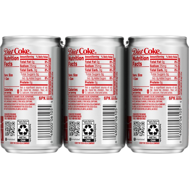 Diet Coke Soda Soft Drinks, 7.5 fl oz Cans, 6