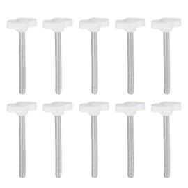 QUARKZMAN Pack of 10 Thumb Screws with T Wing Knobs, M6 x 60 mm, Plastic T-Head Threaded Bolts, Clamping Screw, Wing Screw, Grab Handles, 27 mm Clamping Button, Thumb Screws for Machine, White
