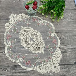 Rose Embroidered Table Runner/Table Doilies, 2 Pieces Christmas Tablecloth Lace Round Tablecloth with Rose Embroidery - 31 x 44 cm Wedding Party Dinner Decor