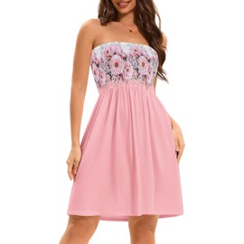 elescat Summer Dresses for Women Strapless Casual Beach Cover Ups Tube Top Sundress（Pink Floral, L