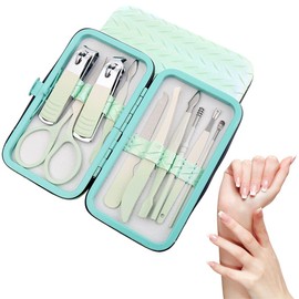 FENQURO Manicure Set, Nail Set Nail Case Nail Clippers Travel Essential Nail Care Tools Fashion Stainless Steel Nail Clippers Kit Pedicure Kit Care Nail Gift for Women Friends and Parents (Green)