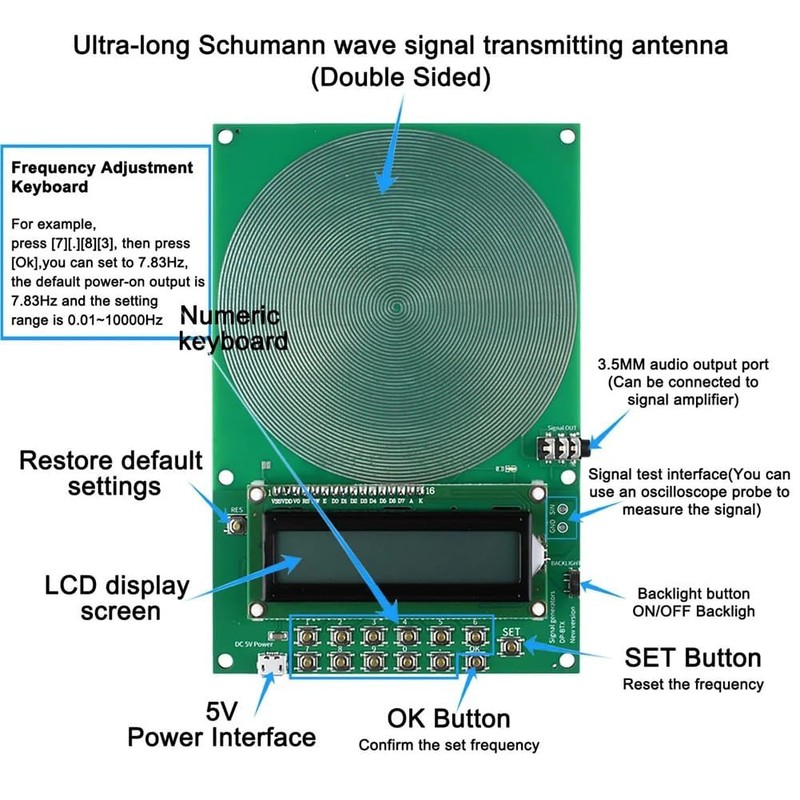NIZEAMI Custom Frequency Generator V2, 7.83Hz SchumannWave Resonance Generator 0.01Hz~200000Hz