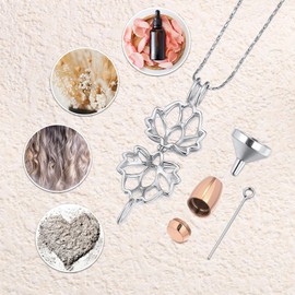 MeMeDIY Stainless Steel Urn Necklaces for Ashes Cremation Jewelry for Ashes Mini Keepsake Urn Memorial Ash Jewelry Lotus Flower Shape Urn Necklace Engraved Text (A3)