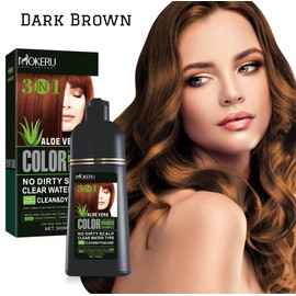 MOKERU Professional Aloe Vera 3-in-1 Hair Dye Color Shampoo 500ML – With Argan Oil Benefits (Dark Brown)