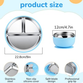 comeder Stainless Steel Baby Plates with Suction - 2 Pack Divided Toddler Plates for Baby Led Weaning, BPA-Free Non-Slip Feeding Set, Dishwasher Safe (4 Pack Blue+Green)
