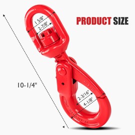 Kivomot Drop Forged Steel Swivel Self-Locking Hook,Heavy Duty Swivel Safety Hook,7165LB,Forged Steel,Large Swivel Eyes 3/8",High Load-Bearing,Red Spray Paint