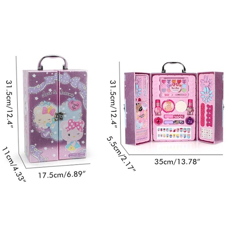 Kids Portable Cosmetics Box Children Realistic Washable Makeup Kit Girl