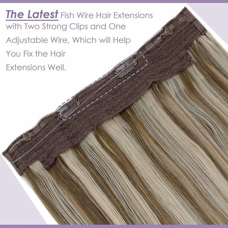 LaaVoo Secret Real Hair Extensions with Invisible Wire, Highlighted Golden