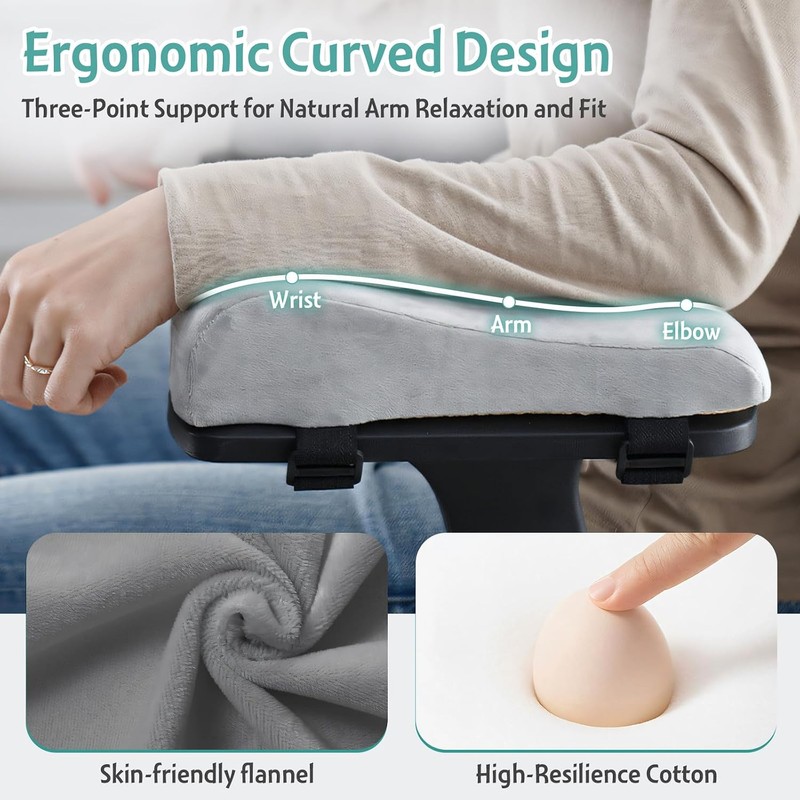 Juego de 2 Almohadillas Ergonómicas para Reposabrazos, Fundas Acolchadas para