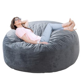 WhatsBedding Bean Bag Chair for Adults with Memory Foam Filler Included, Big Kids Beanbag Chairs, Large 4 ft, Gray, Solid