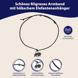 Glücksschmiedin – Mutmacher Geschenk Armband in Schwarz mit Elefant-Anhänger & Spruchkarte – Glücksbringer für Motivation & innere Stärke – Handgefertigt in Deutschland