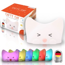 MegaLight Catty Cat LED Night Light for Children, Night Light for Babies without Small Parts, Dimmable RGB Multicoloured Sound Effect, Night Lamp, Children's Room Touch USB