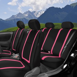 FH Group Unique Flat Cloth Seat Covers with Premium Carpet Floor Mats- Fit Most Car, Truck, SUV, or Van (Pink/Black) FB032115- F14407