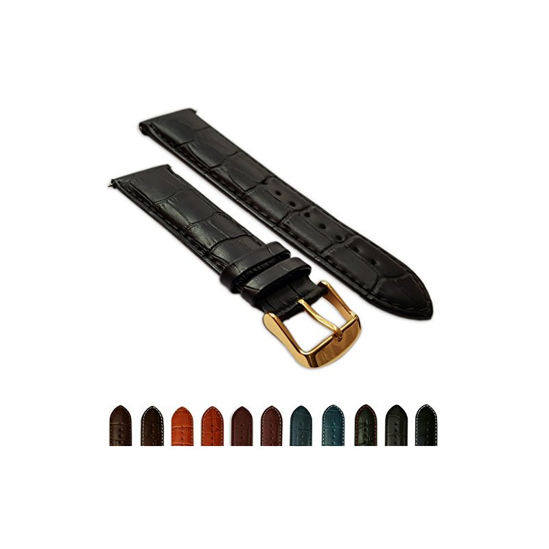 18mm Black Genuine Leather Mock Croc Watch Strap Band Mens