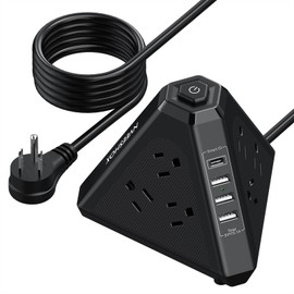 Tower Surge Protector Power Strip, NVEESHOX 9 AC Outlets with 4 USB Ports (1 USB C) 3-Side Triangle Outlets with USB Ports,6.5 Ft,Flat Plug, Charging Station with Surge Protection (Black+6.5 FT)