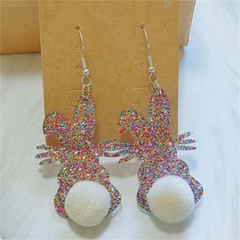 Rabbit Acrylic Earrings Funny Resin Cartoon Bunny Animal Pom Pom Chic Colorful Sequins Lightweight Dangle Drop Dangle Earrings for Women Happy Easter Spring Holiday Christmas Fashion Jewelry Gifts (Colorful)
