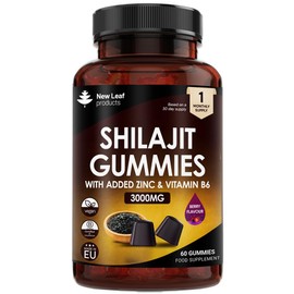 Shilajit Gummies - Enriched with Zinc & Vitamin B6 - High Strength 3000mg Pure Himalayan Shilajit Gummies Providing 50mg Fulvic Acid - Berry Flavoured, Vegan Shilajit Gummies by New Leaf