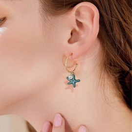 Starfish Earrings for Women Blue Pink Shell Pearl Earrings Beachy Summer Jewelry Outfits for Women Beach Fashion Vacation Essentials