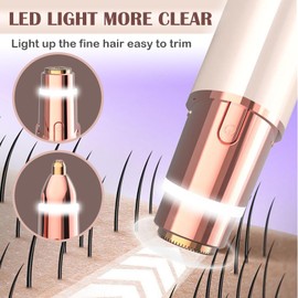 Facial Hair Removal Eyebrow Trimmer 2 in 1 - Facial Hair Remover for Women - Rechargeable Travel Facial Hair Razor Lady Bikini Shaver for Face Lips Peach Fuzz Eye Brow Nose Hair Chin Armpit (Gold)