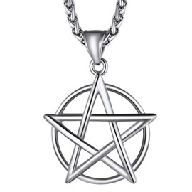 Richsteel Pentagram Chain Necklace Men Wiccan Pentagon Satanic Jewellery Womens Gold Pentacle Pendant Necklaces