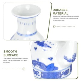 Veemoon Soys Sauce Dispenser: Ceramic Seasoning Bottle Oil Bottle With Handle Chinese Condiment Dispenser Blue White Porcelain Vinegar Cruet for Kitchen, Restaurant