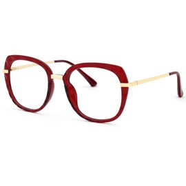 Zeelool Thick Oversize Eyeglasses Cat Eye TR90 Blue Light Blocking Glasses for Women Daisy OT959223-02 Red