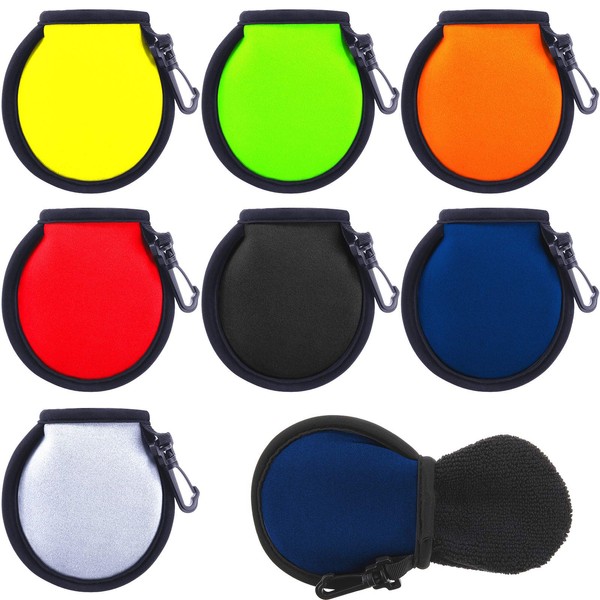 Skylety 7 Pieces Portable Golf Ball Pocket Golf Ball Cleaner Pouch Golf Ball Washer Bag with Plastic Clips, 7 Colors