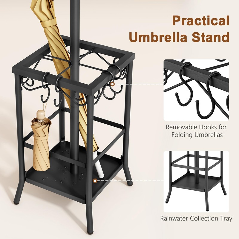 Hoctieon Coat Rack Freestanding, Entryway Hanger Stand, Umbrella Holder, Hall