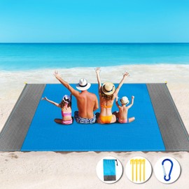 BELEVO Beach Blanket Sand-Free Beach Mat Picnic Blanket Large 210 x 200 cm Waterproof Camping Blanket Lightweight Portable Beach Accessories for Beach Holidays Camping Picnic (Blue/Grey)