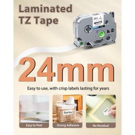 Replace for Brother TZe-251 24mm 0.94 Laminated White TZ Tape TZe251 PTouch Tape 1 Inch Work with Brother P Touch D600 E500 P700 P710BT P750W P910BT D410 PTD460BT D610BT Label Maker, 6-Pack